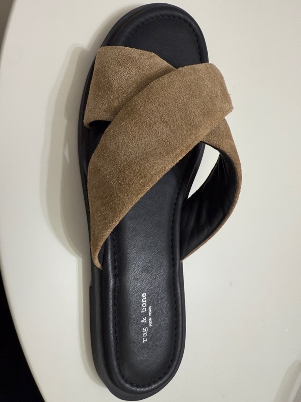 rag & bone‎ Geo Suede Strap Sandal Suede Crisscross Slide Sandals in Tan - Picture 7 of 9